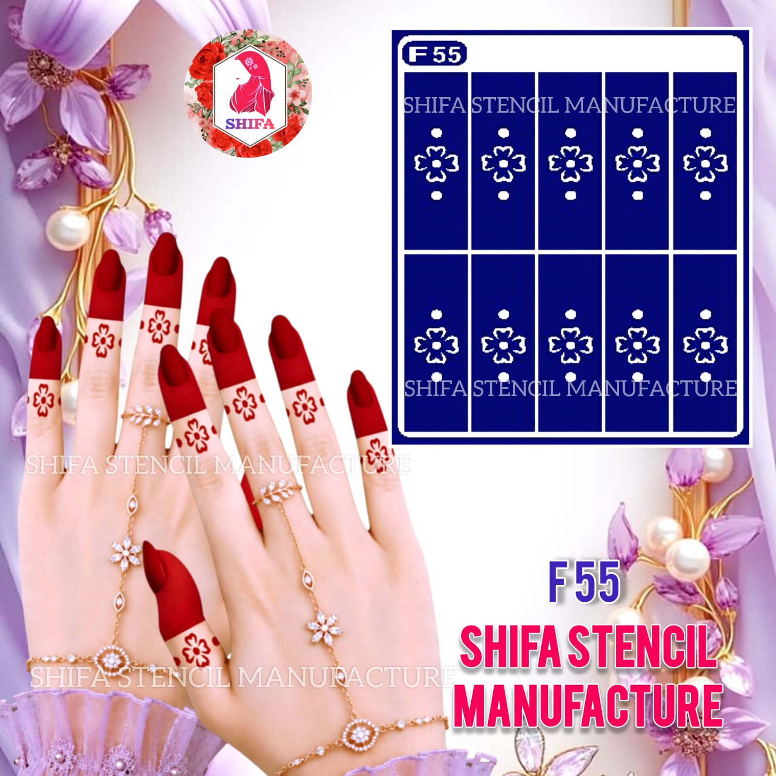 F 55 Simple Floret Fingertip Stencil - Sticker Overview - Shifa Stencil Manufacturer